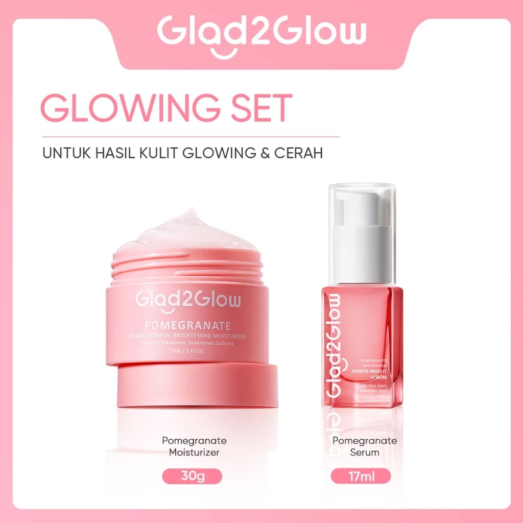 (PAKET) Glad 2 Glow 2in1 Glowing Set - Pomegranate Moisturizer 30gr + Pomegranate Serum 17ml