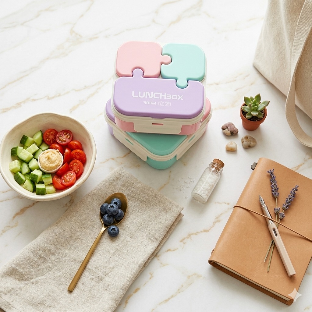 Lunch Box Puzzle 3 Sekat 900ml (0359)  - TOSCA (Free Sendok)