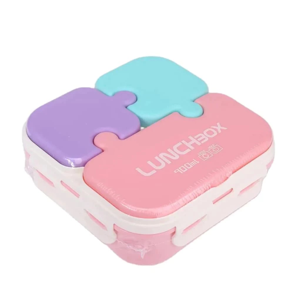 Lunch Box Puzzle 3 Sekat 900ml (0359)  - PINK (Free Sendok)