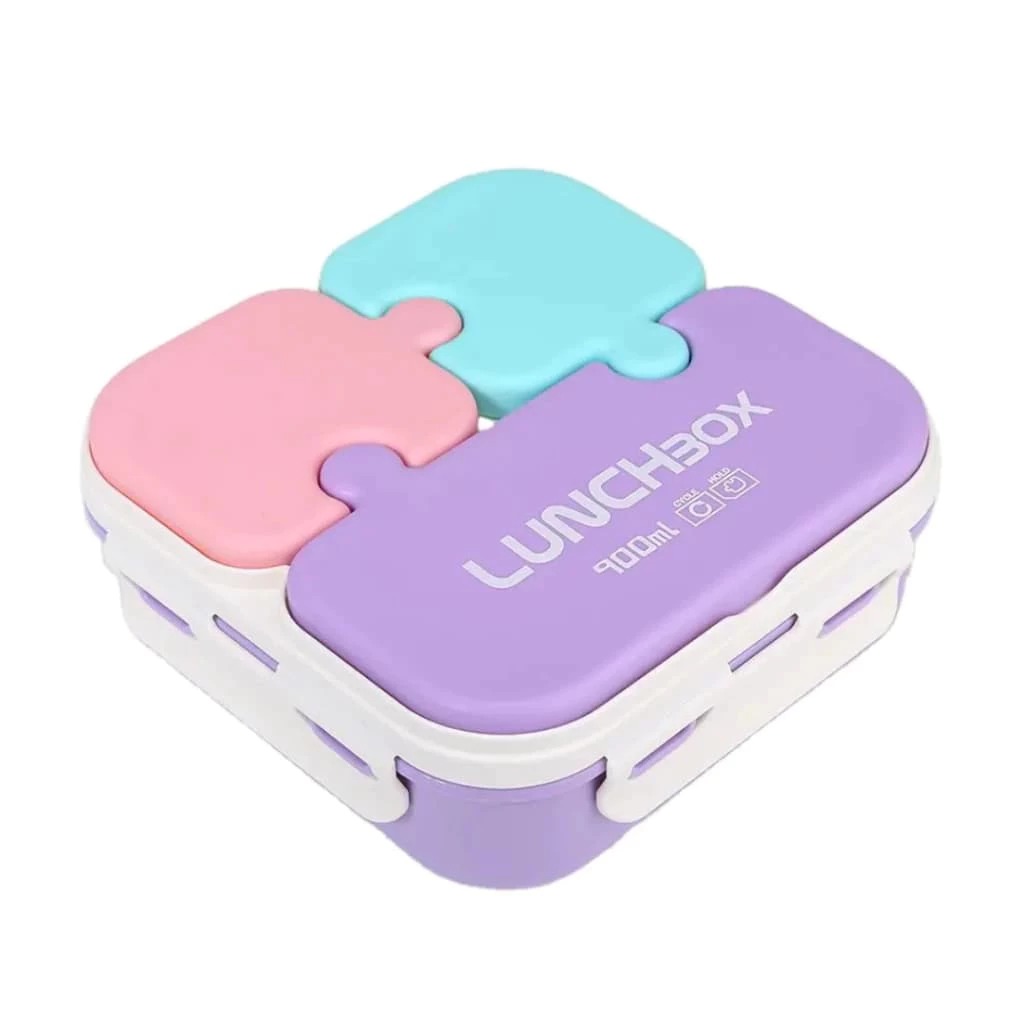 Lunch Box Puzzle 3 Sekat 900ml (0359)  - UNGU (Free Sendok)