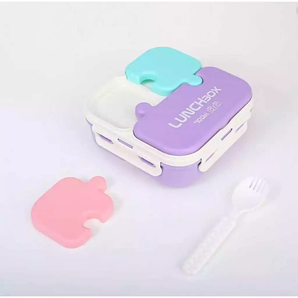 Lunch Box Puzzle 3 Sekat 900ml (0359)  - UNGU (Free Sendok)