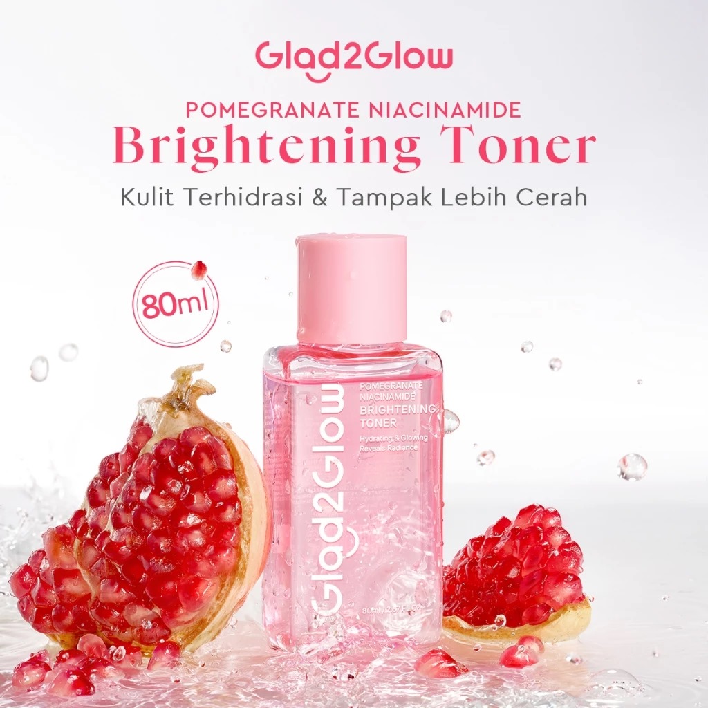 (PAKET) Glad 2 Glow 3in1 Glowing Set - Pomegranate Toner 80ml + Pomegranate Moisturizer 30gr + Pomegranate Serum 17ml