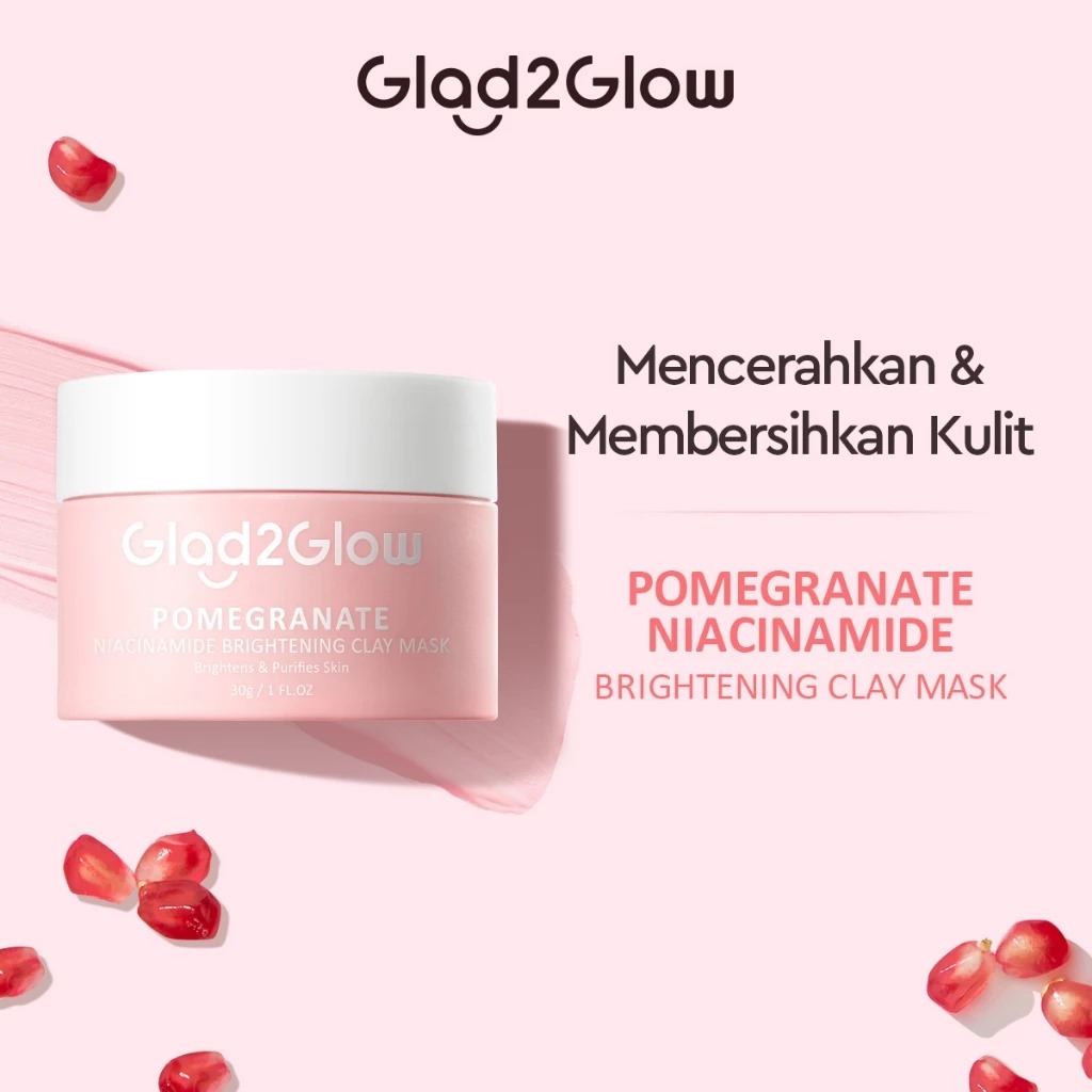 (PAKET) Glad 2 Glow 3in1 Glowing Set - Pomegranate Toner 80ml + Pomegranate Moisturizer 30gr + Pomegranate Serum 17ml