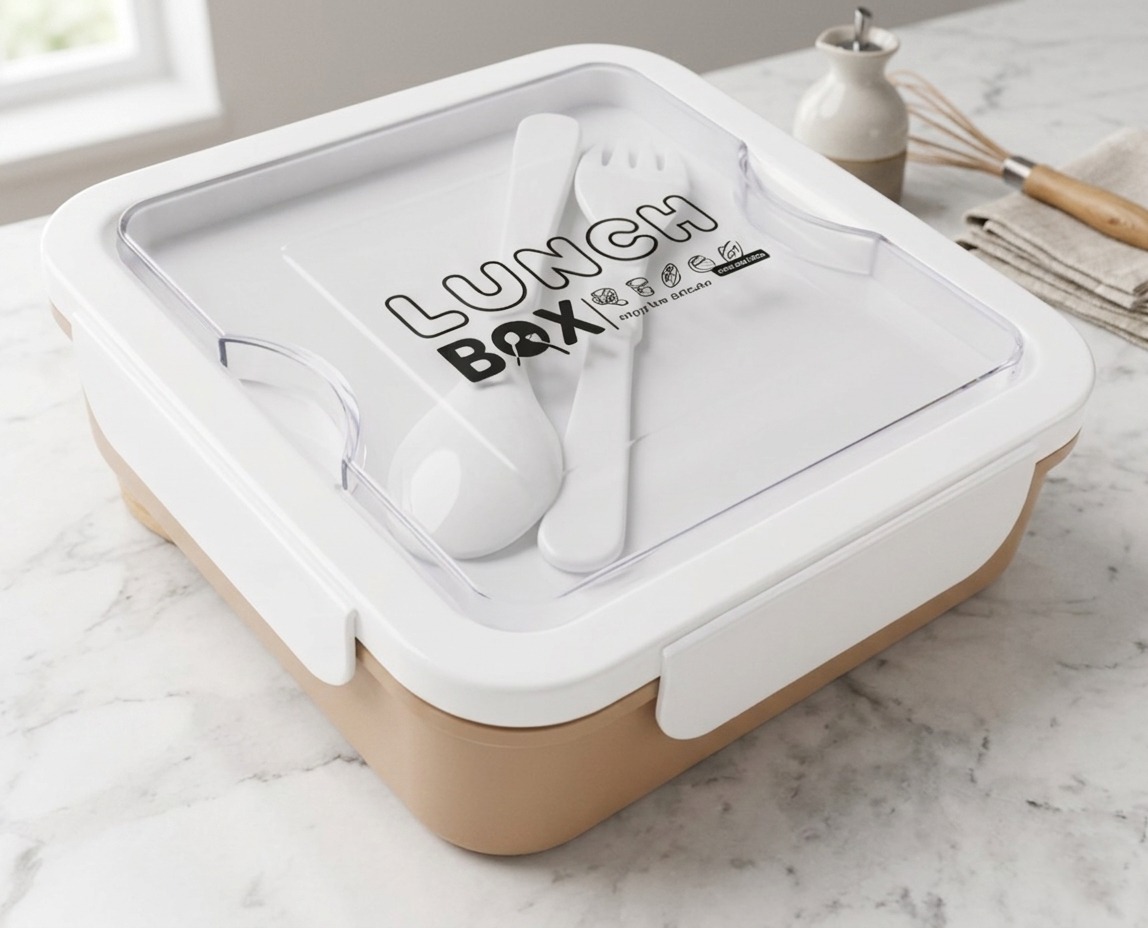 Lunch Box 2 Sekat 1200ml (JB017) - COKLAT (Free Sendok + Garpu)