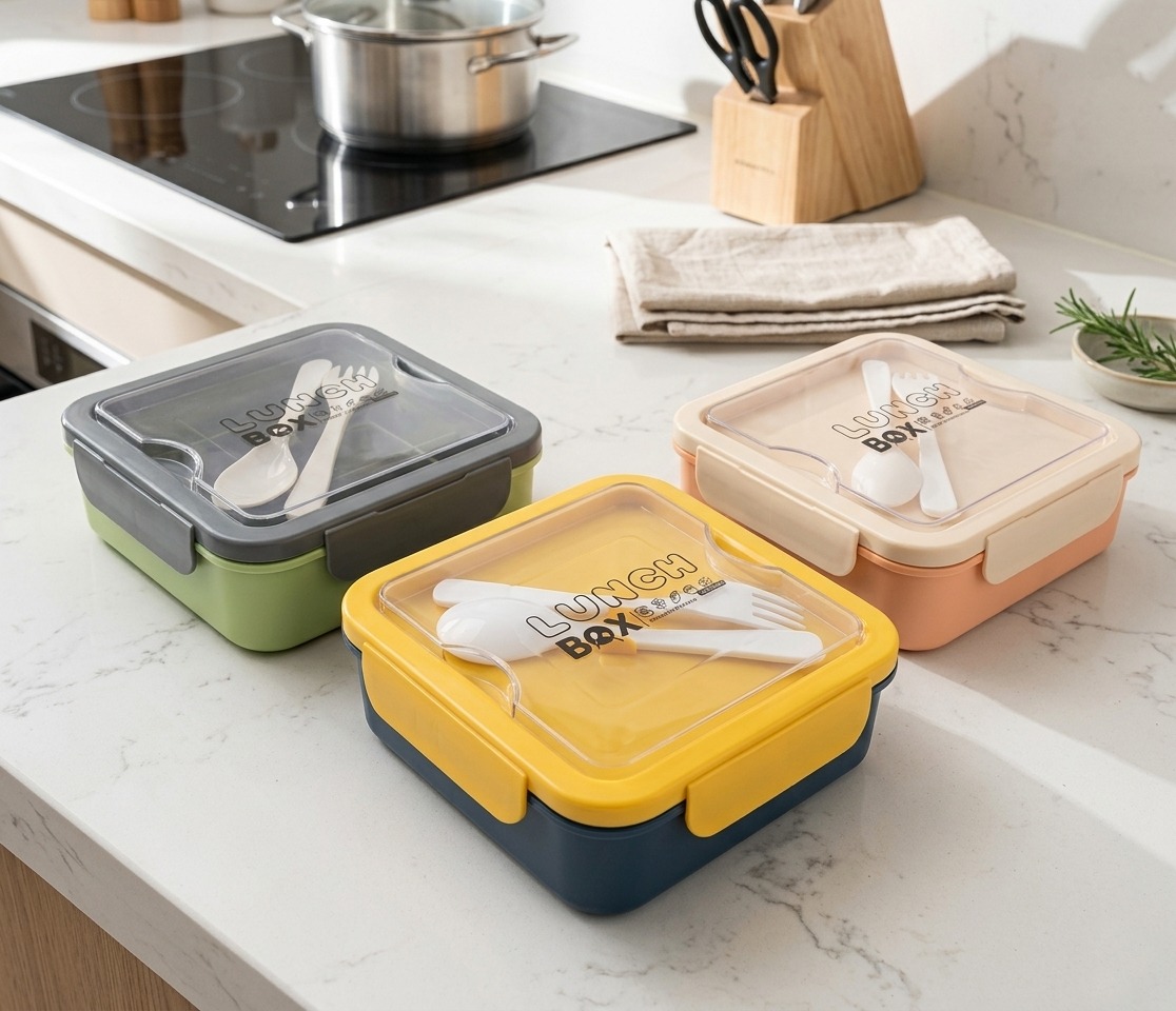 Lunch Box 2 Sekat 1200ml (JB017) - ORANGE (Free Sendok + Garpu)