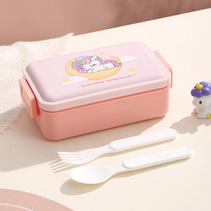 Lunch Box 2 Sekat Karakter Lucu 550ml (B020) - (Free Sendok + Garpu)