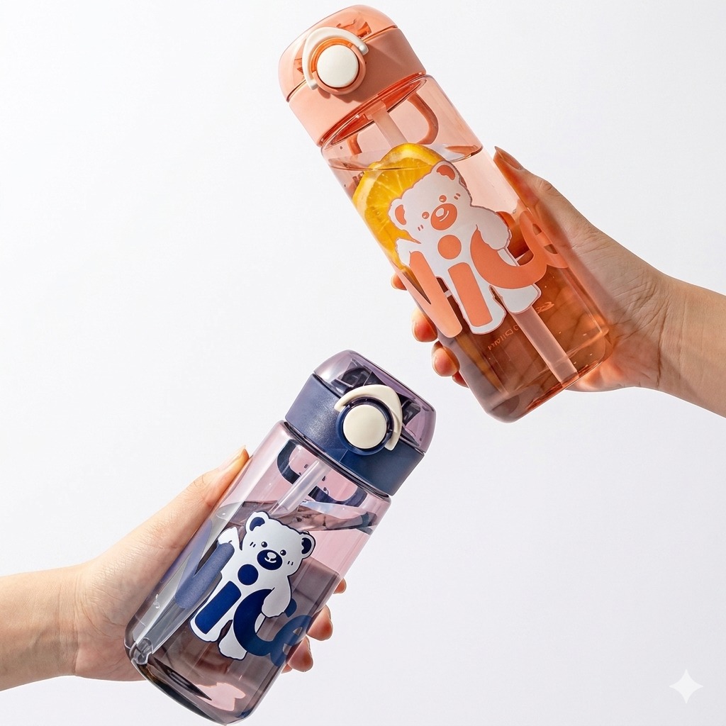 Botol Minum Anak Nice Bear 580ml (2356) - HIJAU (Free Sedotan)