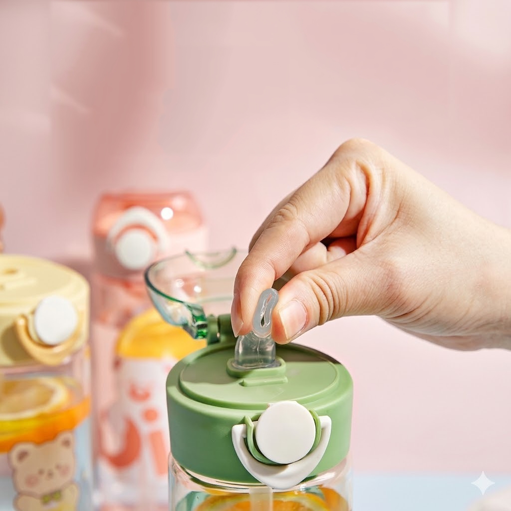 Botol Minum Anak Nice Bear 580ml (2356) - COKLAT (Free Sedotan)