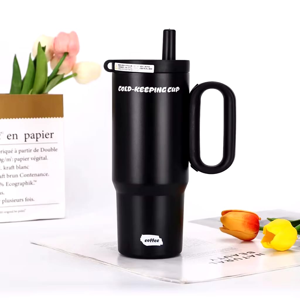 Tumbler Mug Stainless Steel Jumbo 750ml (HN2262) - HITAM (Free Sedotan + BPA Free)