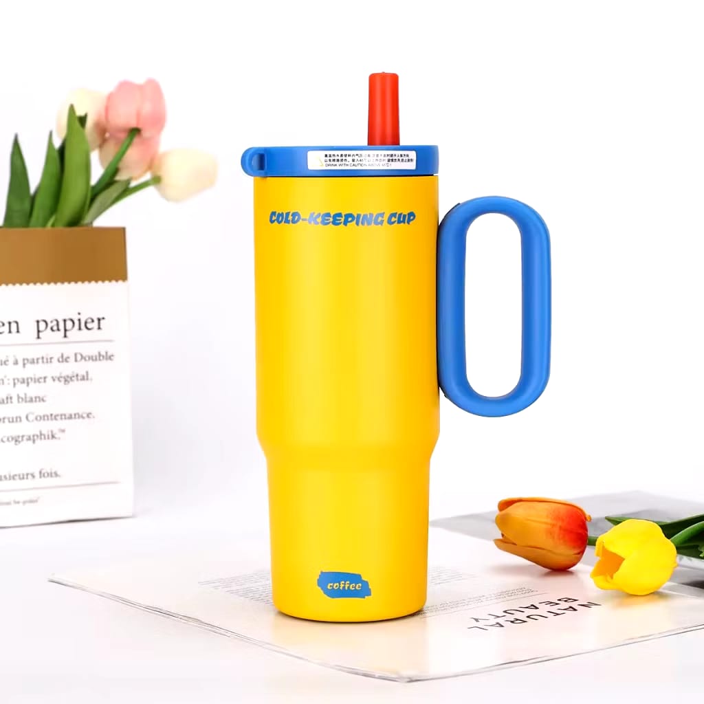 Tumbler Mug Stainless Steel Jumbo 750ml (HN2262) - KUNING (Free Sedotan + BPA Free)