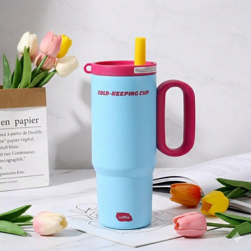 Tumbler Mug Stainless Steel Jumbo 750ml (HN2262) - BIRU (Free Sedotan + BPA Free)