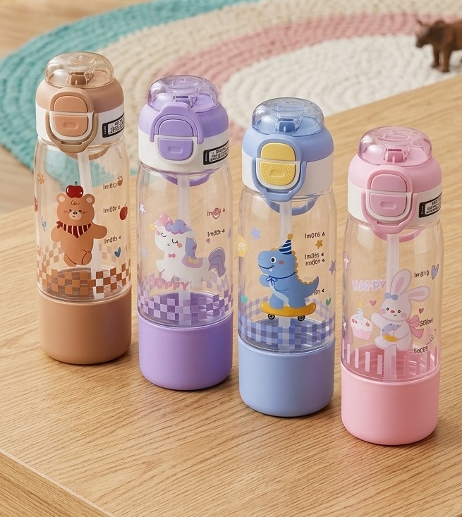 Botol Minum Anak Karakter Lucu 2in1 610ml (3342) - UNGU (Free Sedotan + Gagang Unik)