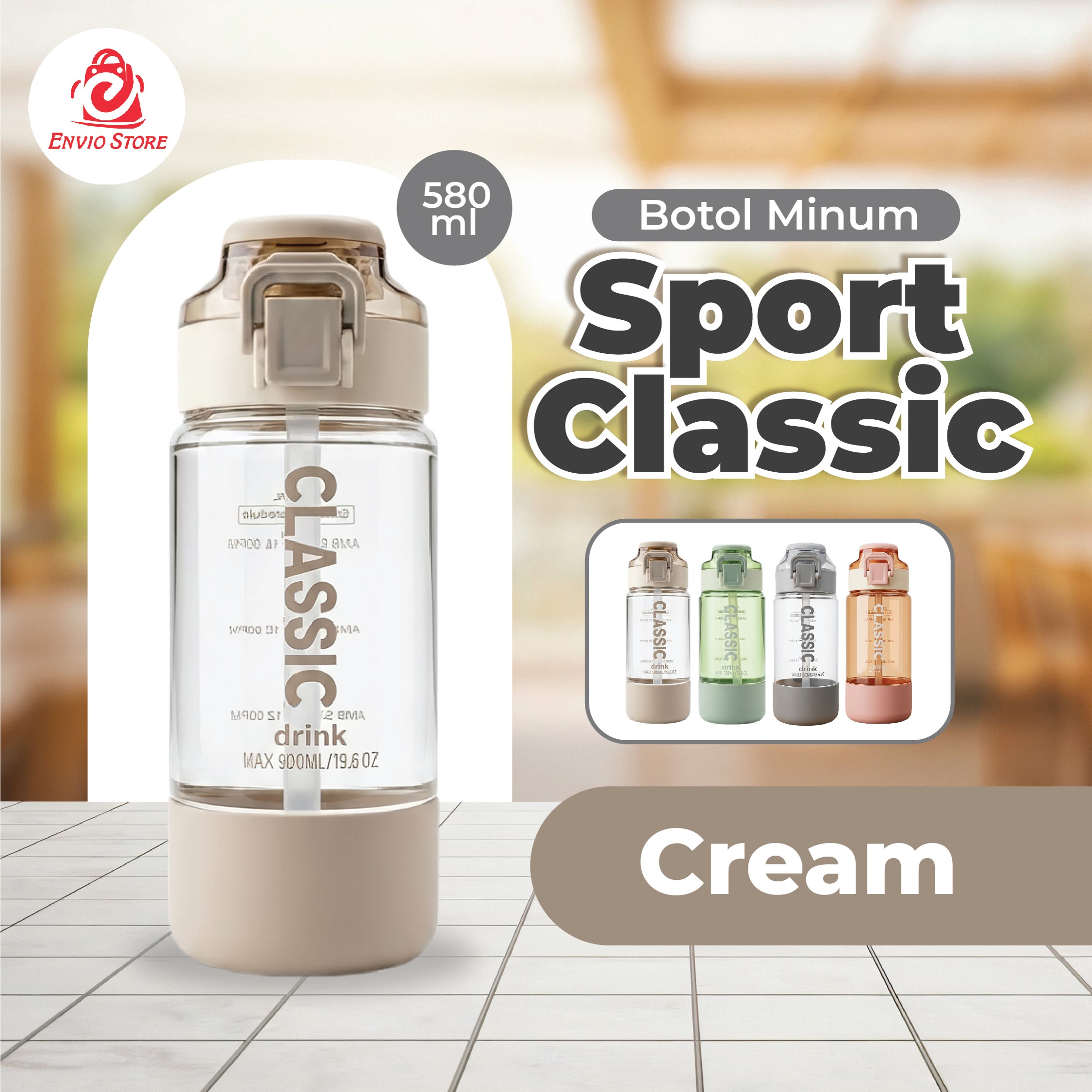 Botol Minum Sport Classic 580ml (3237) - CREAM (Free Sedotan)