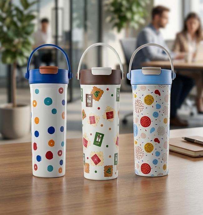 Tumbler Stainless Steel 2in1 Motif Aesthetic 600ml (2369) - NAVY (Free Sedotan)