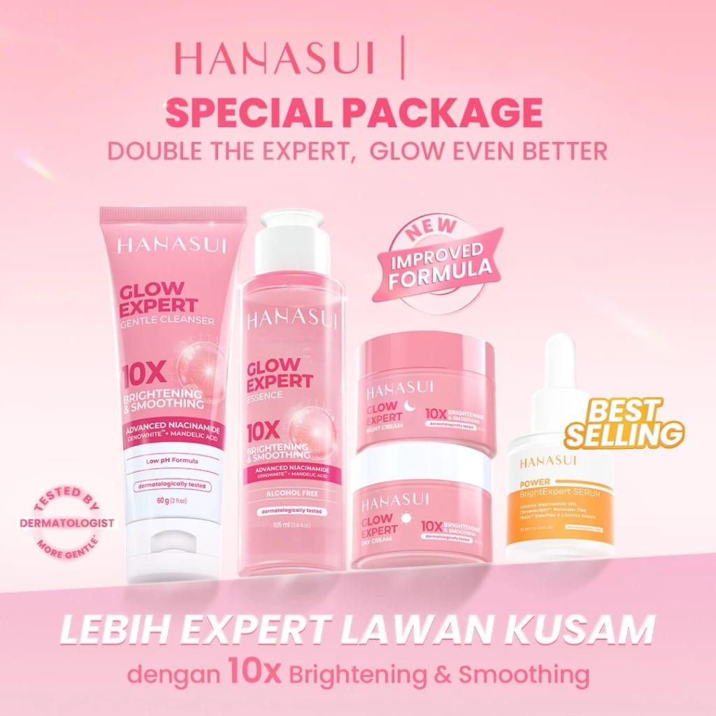 Paket Hanasui Glow Expert 10X Brightening 5in1 Series + Power Bright Expert Serum (Free Pouch)