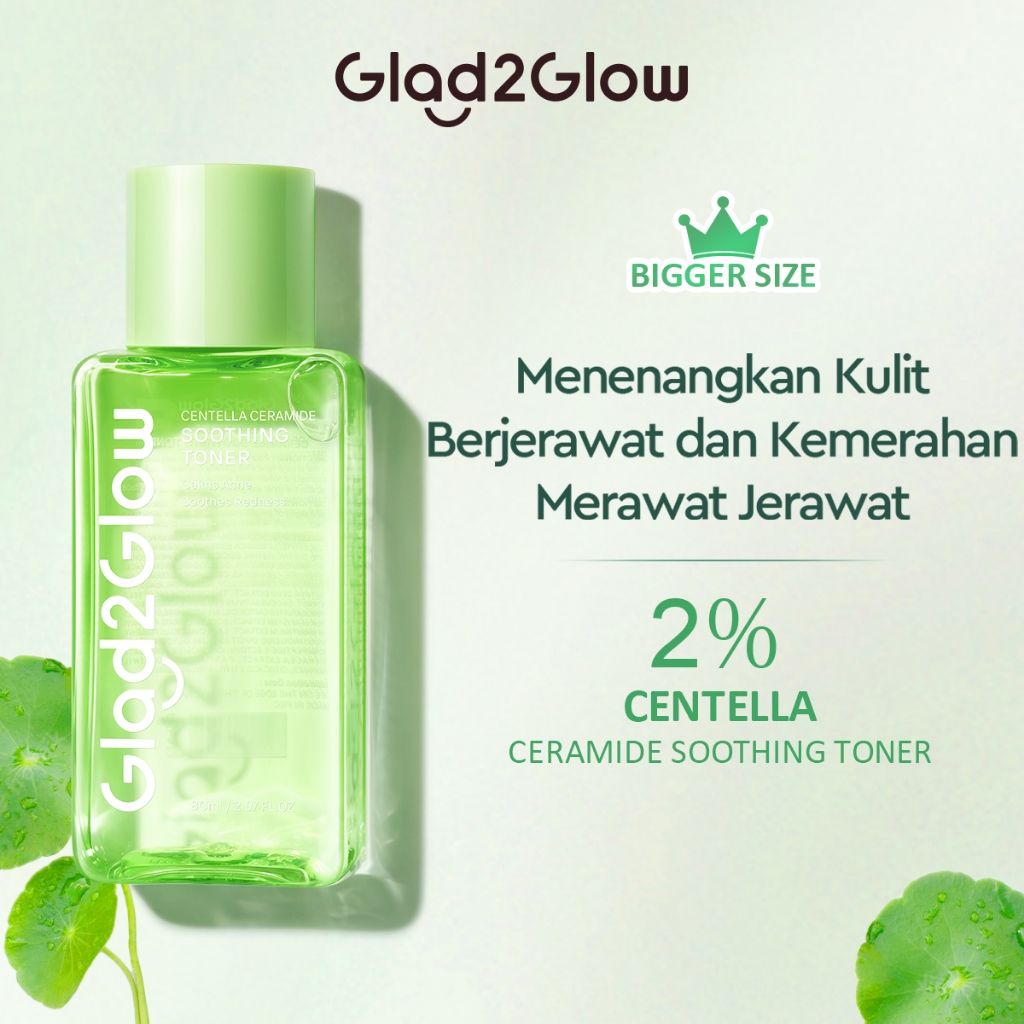 (PAKET) Glad 2 Glow 3in1 Acne Set - Centella Toner 80ml + Centella Moisturizer 30gr + Centella Serum 17ml