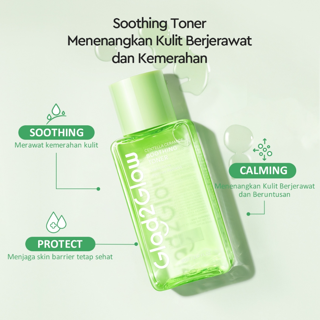 (PAKET) Glad 2 Glow 3in1 Acne Set - Centella Toner 80ml + Centella Moisturizer 30gr + Centella Serum 17ml