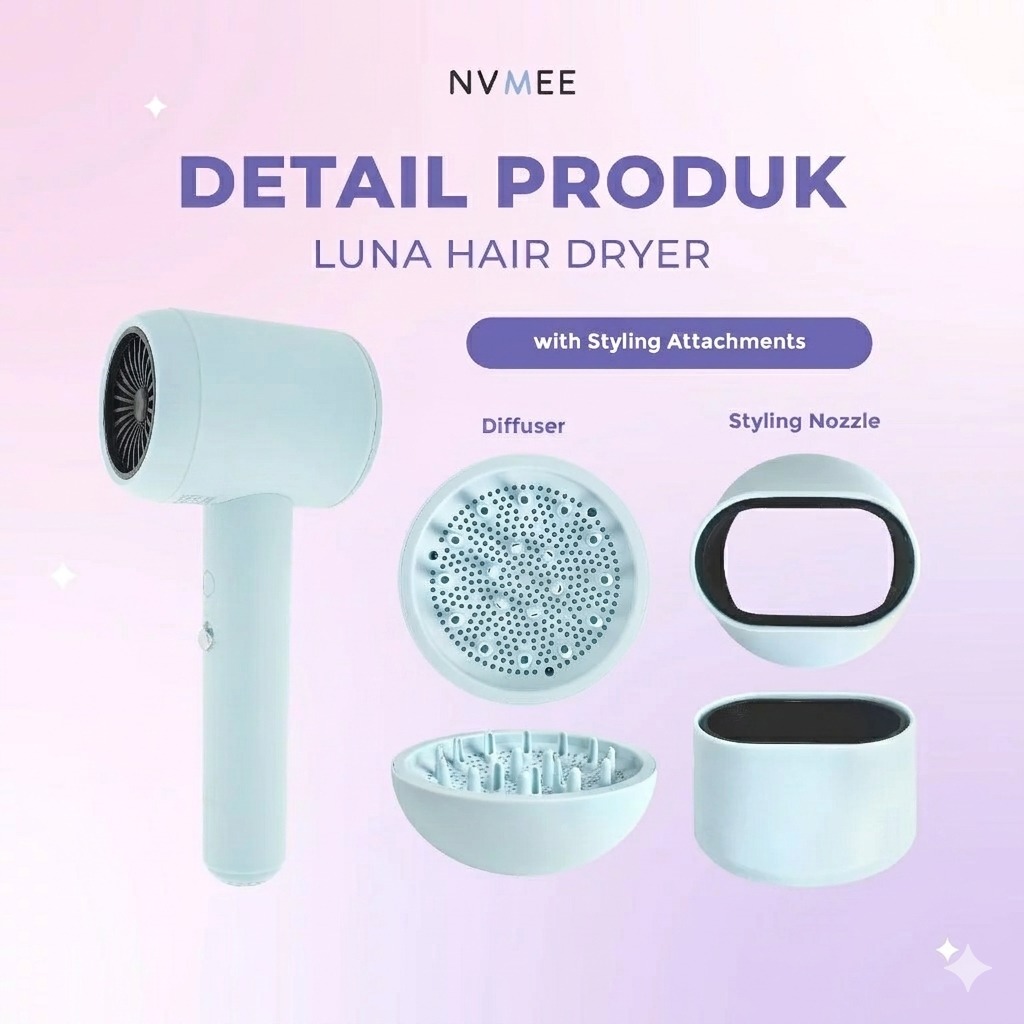 NVMEE LUNA Hair Dryer 4 Mode Temperature - LILAC (Alat Pengering Rambut)