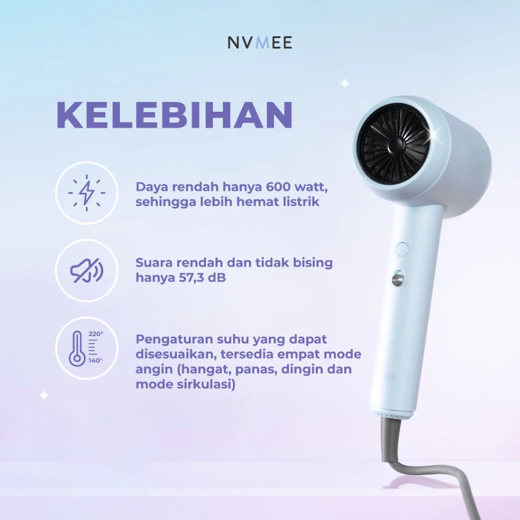NVMEE LUNA Hair Dryer 4 Mode Temperature - SKY (Alat Pengering Rambut)