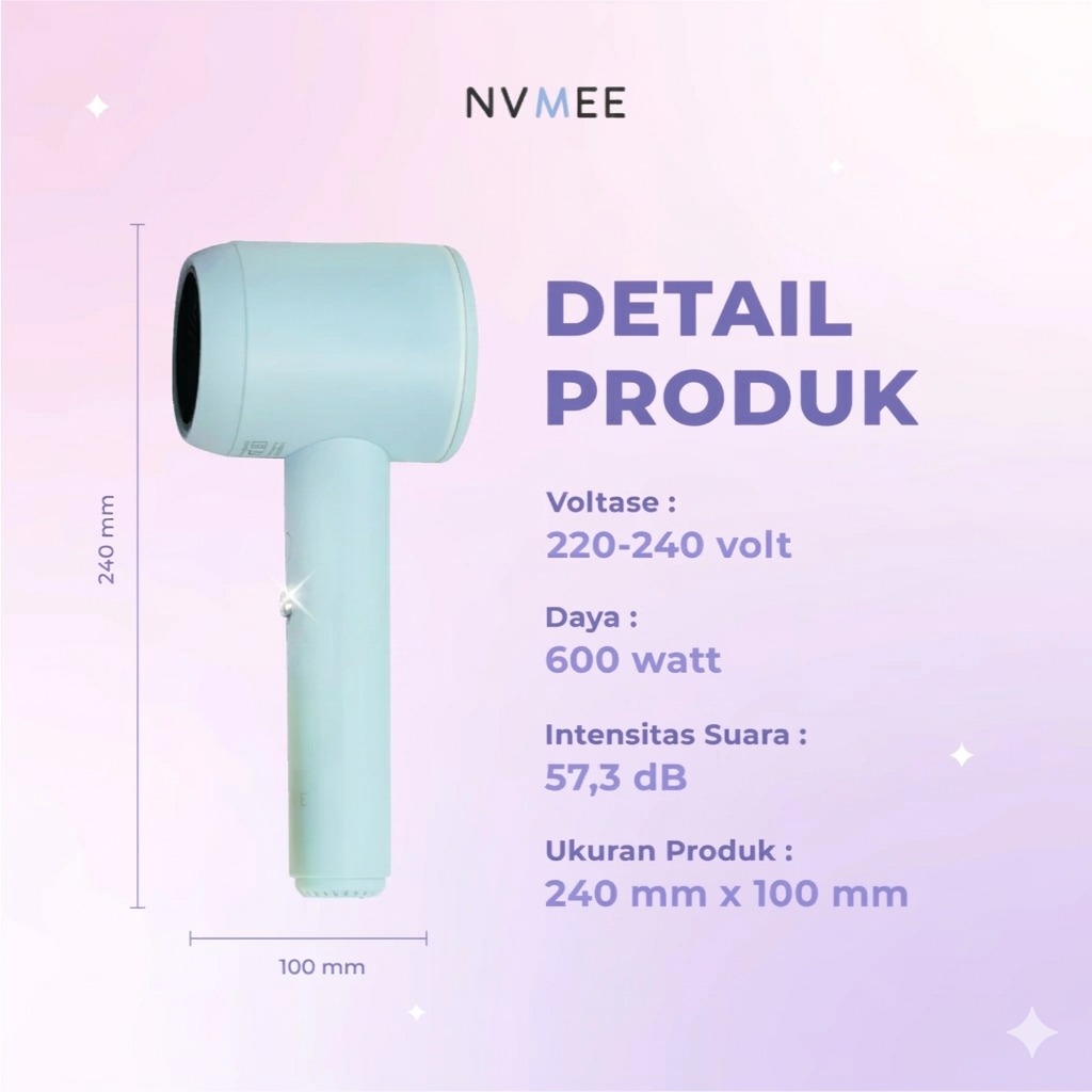 NVMEE LUNA Hair Dryer 4 Mode Temperature - SKY (Alat Pengering Rambut)