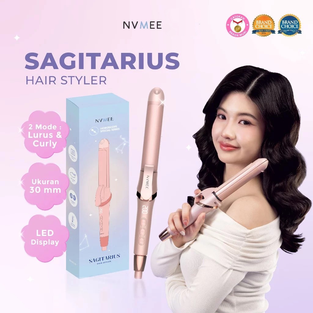 NVMEE SAGITARIUS Hair Stylers 2in1+LED Touch (Catokan Penataan Rambut Lurus & Keriting)