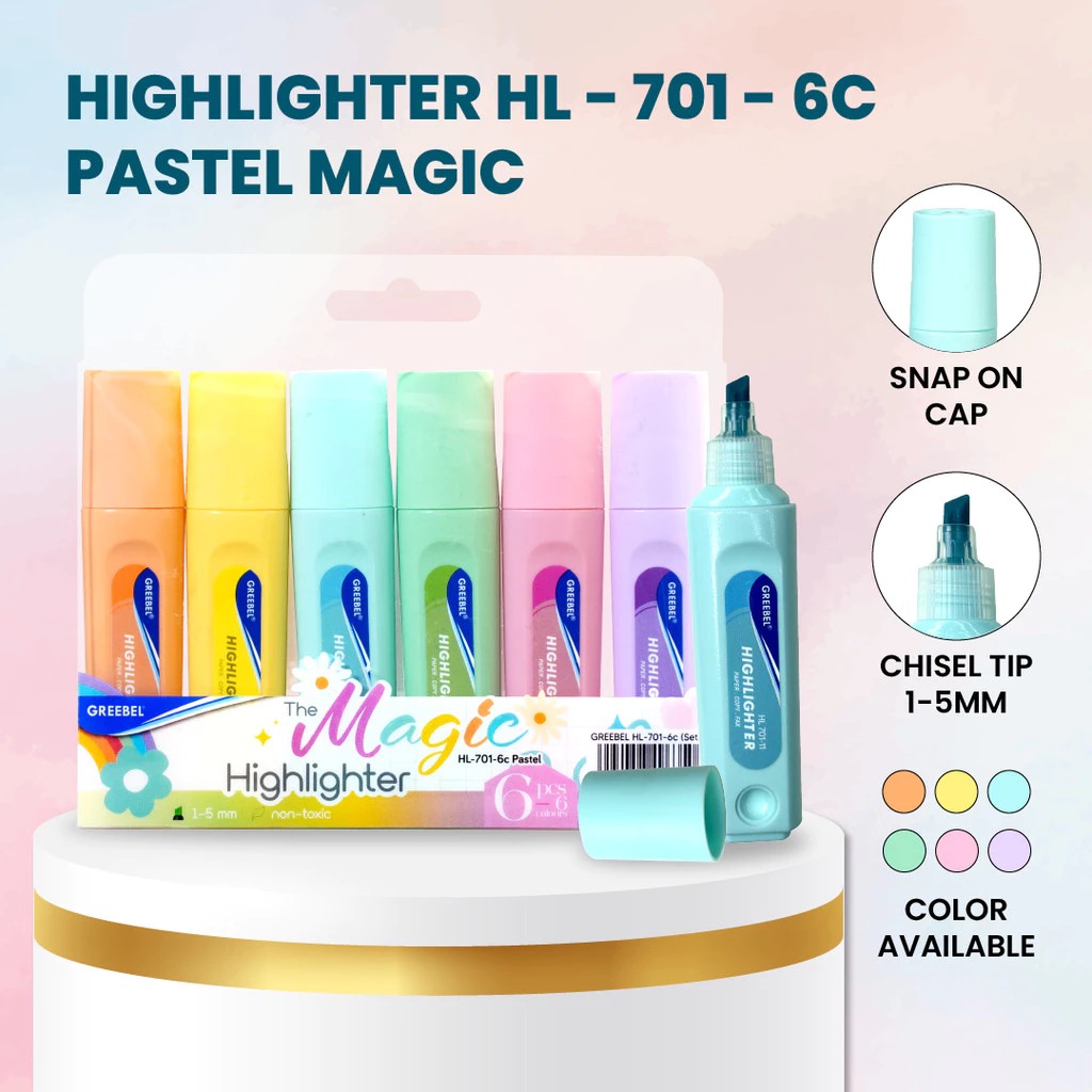 GREEBEL Highlighter Pastel 1 Set 6 Warna (HL-701-6C)