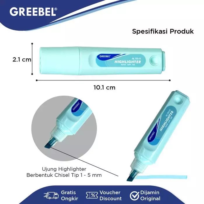 GREEBEL Highlighter Pastel 1 Set 6 Warna (HL-701-6C)