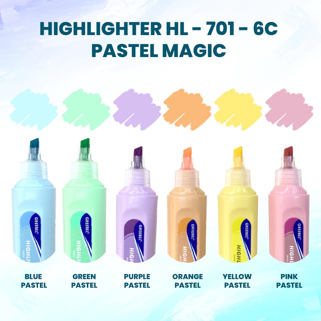 GREEBEL Highlighter Pastel 1 Set 6 Warna (HL-701-6C)