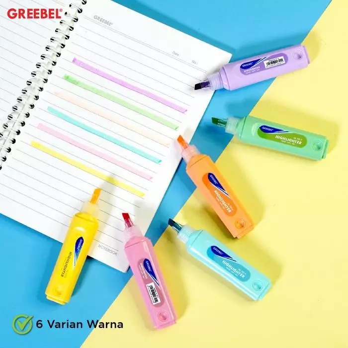 GREEBEL Highlighter Pastel 1 Set 6 Warna (HL-701-6C)