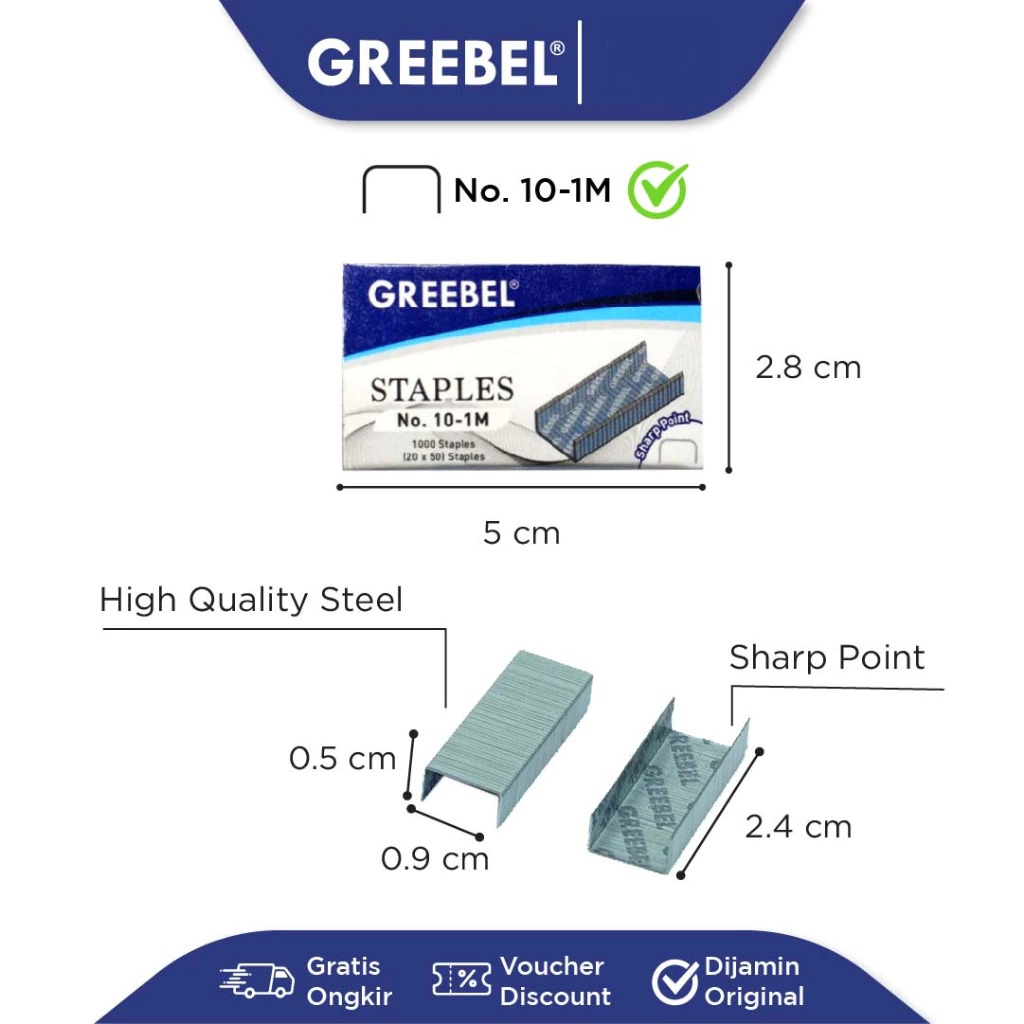 GREEBEL Isi Staples (Refill Stapler) 20x50 - KECIL (No.10-1M)