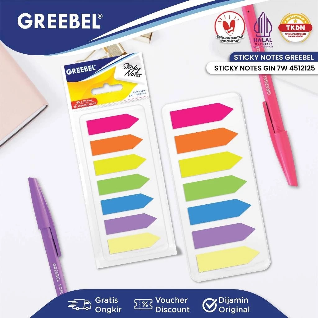 GREEBEL Sticky Notes Panah 25 Sheets/Colour (45x12mm)