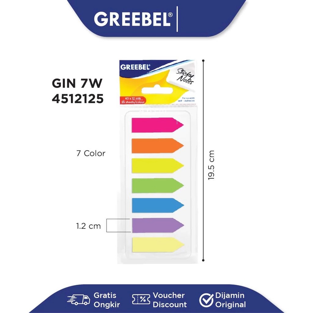 GREEBEL Sticky Notes Panah 25 Sheets/Colour (45x12mm)