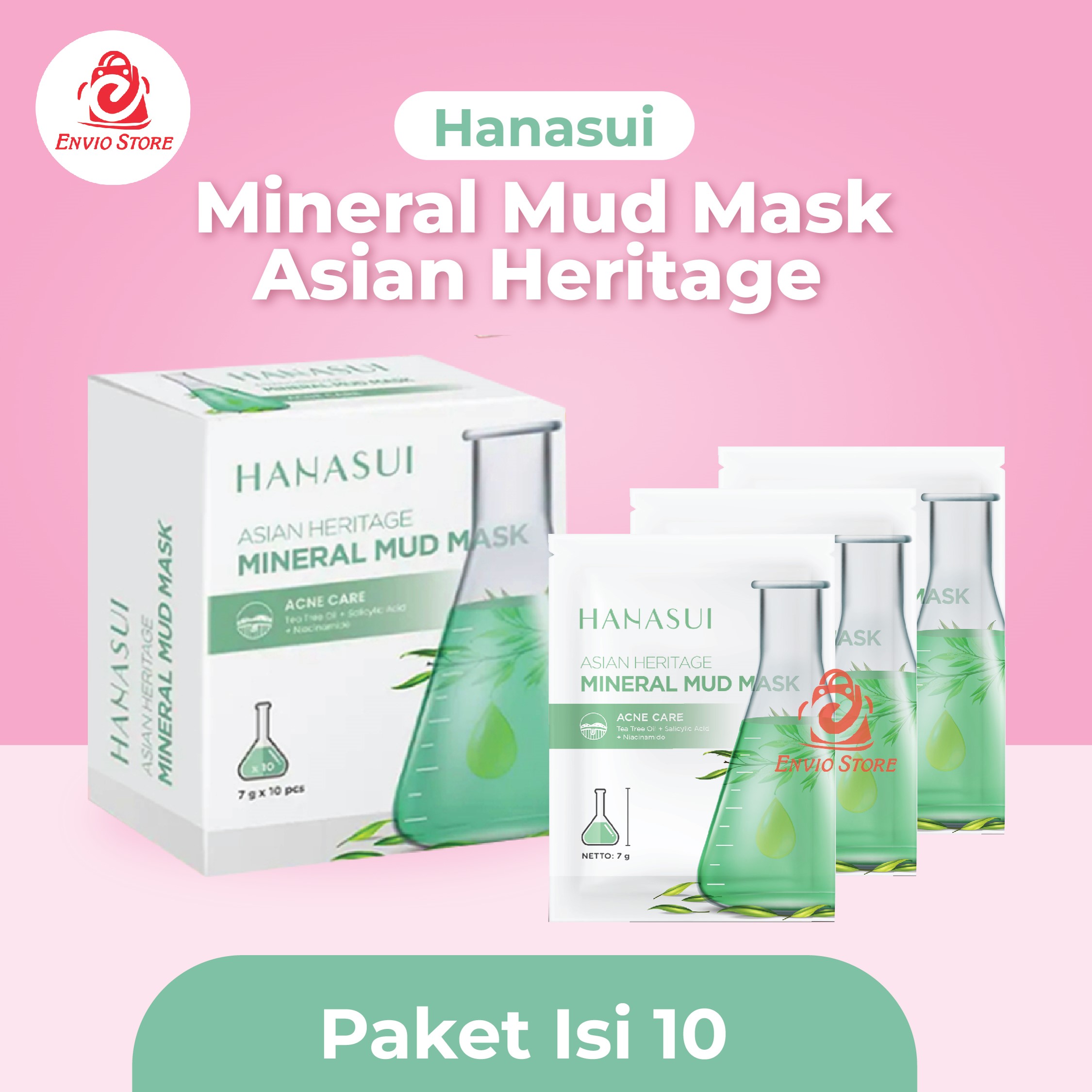 (PAKET ISI 10) Hanasui Mineral Mud Mask Asian Heritage 7gr (Hijau)