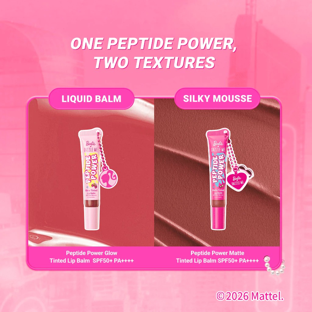Dazzle Me X Barbie Peptide Power Matte Tinted Lip Balm 8gr - RN03 Mauve Mellow (SPF50+ PA++++)