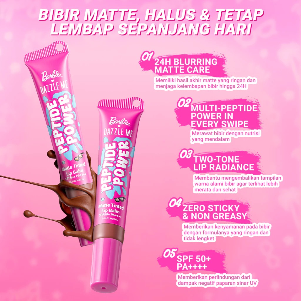 Dazzle Me X Barbie Peptide Power Matte Tinted Lip Balm 8gr - ON04 Peach Cider (SPF50+ PA++++)