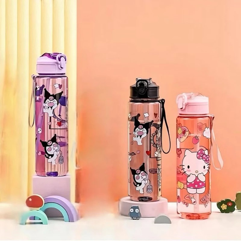 Botol Minum SANRIO 900ml - KUROMI UNGU Botol Air Minum Anak Lucu (Free Sedotan)