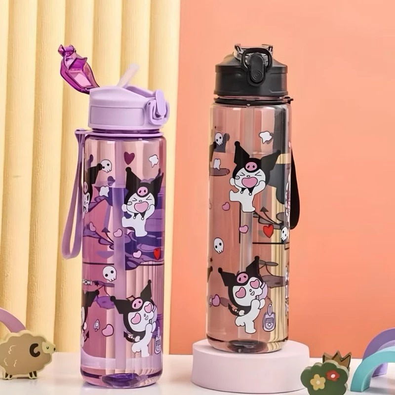 Botol Minum SANRIO 900ml - KUROMI UNGU Botol Air Minum Anak Lucu (Free Sedotan)