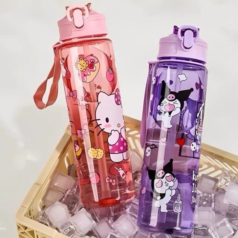 Botol Minum SANRIO 900ml - KUROMI UNGU Botol Air Minum Anak Lucu (Free Sedotan)