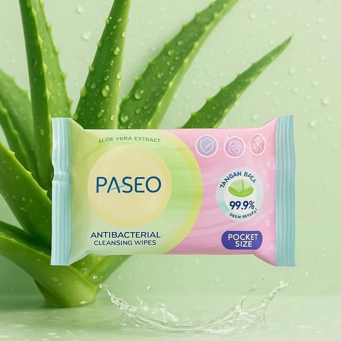 Tissue Paseo Anti Bacterial Cleansing Wipes - Aloe Vera Extract Pocket Size (4Pack 10s)