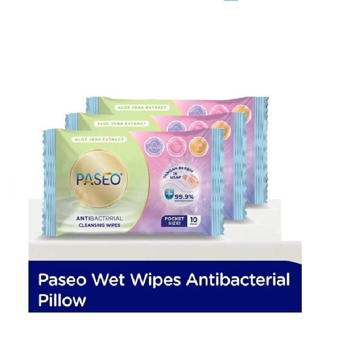 Tissue Paseo Anti Bacterial Cleansing Wipes - Aloe Vera Extract Pocket Size (4Pack 10s)