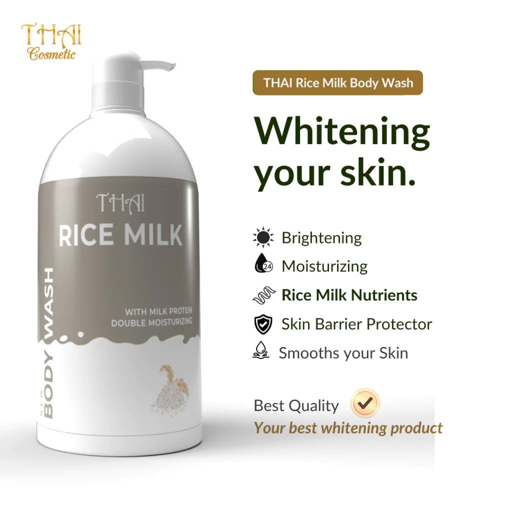 Thai Body Wash 1000ml - Rice Milk (Sabun Mandi Cair Botol Pump)