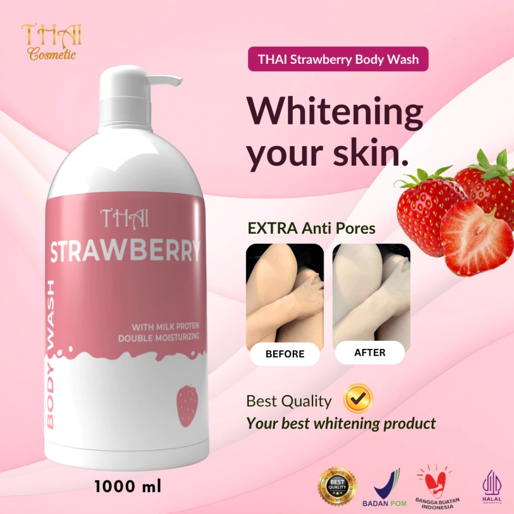 Thai Body Wash 1000ml - Strawberry (Sabun Mandi Cair Botol Pump) Thai Body Wash 1000ml - Strawberry (Sabun Mandi Cair Botol Pump)