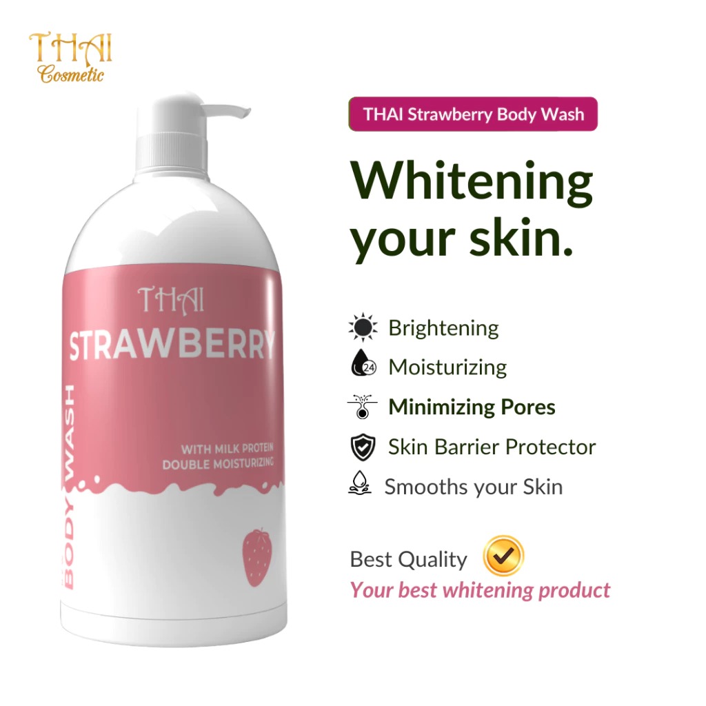 Thai Body Wash 1000ml - Strawberry (Sabun Mandi Cair Botol Pump)
