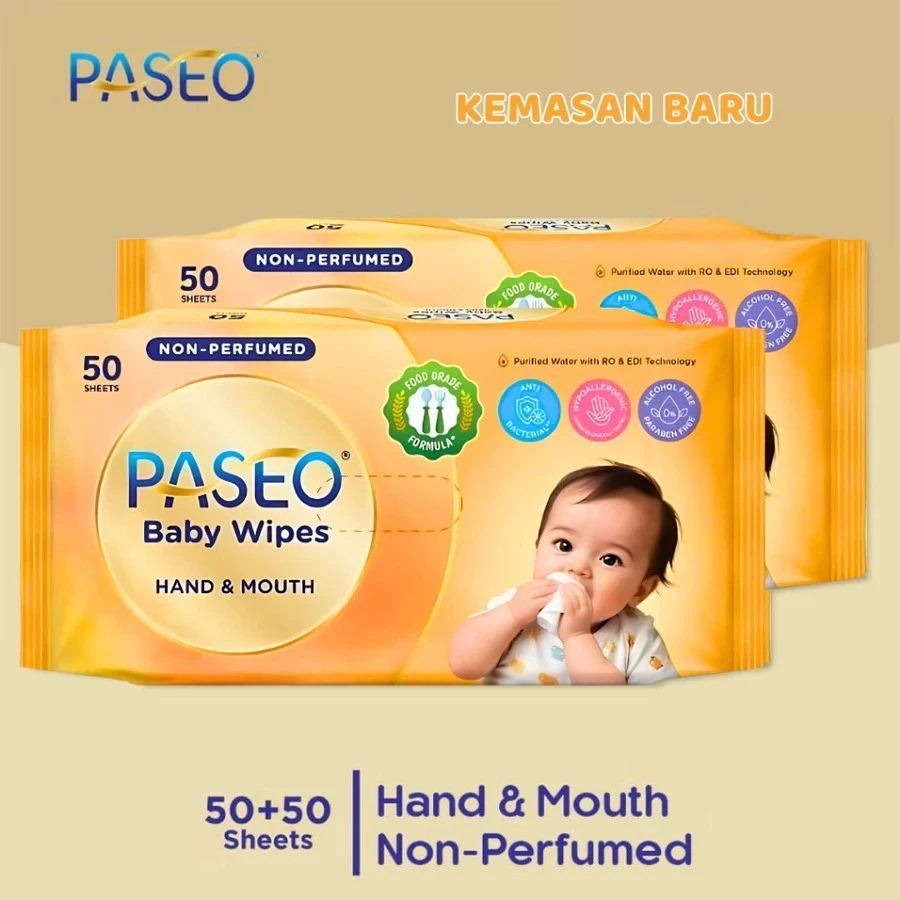 (Beli1 Gratis1) Tissue Basah Paseo Baby Wipes Hand & Mouth 50s - Orange (Beli1 Gratis1) Tissue Basah Paseo Baby Wipes Hand & Mouth 50s - Orange