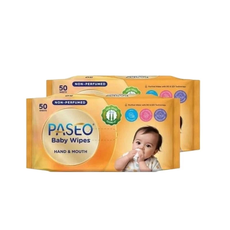 (Beli1 Gratis1) Tissue Basah Paseo Baby Wipes Hand & Mouth 50s - Orange