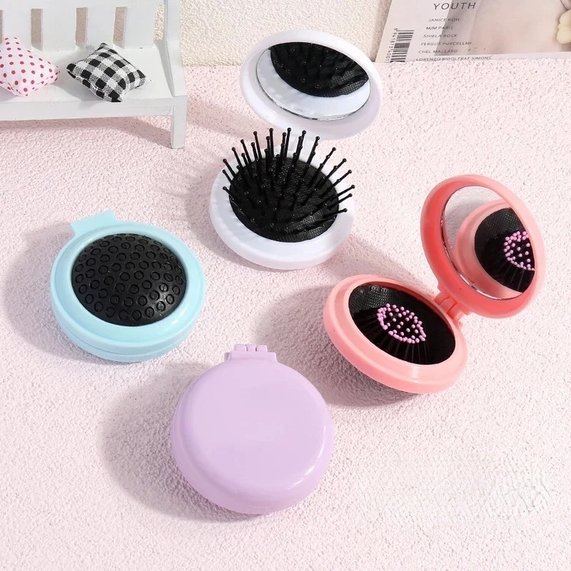 Sisir Lipat Portable 2in1 (Sisir + Cermin Mini Bulat) - UNGU