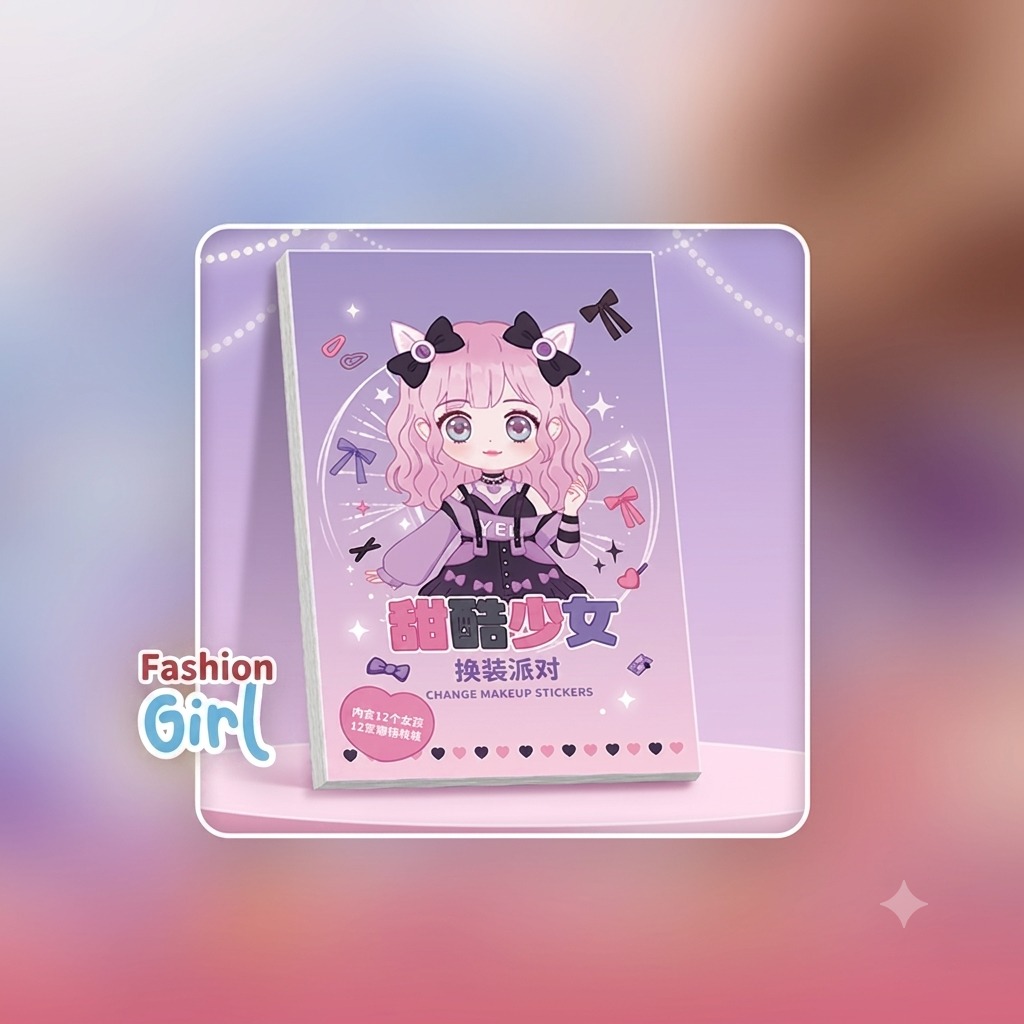 Buku Stiker DRESS UP Karakter DIY (1002) - FASHION GIRL PURPLE (Game Sticker)