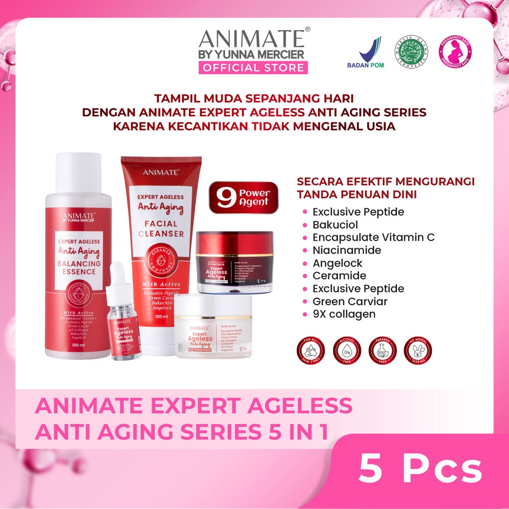Paket Animate Expert Ageless Anti Aging Series 5in1 (Merah) Paket Animate Expert Ageless Anti Aging Series 5in1 (Merah)