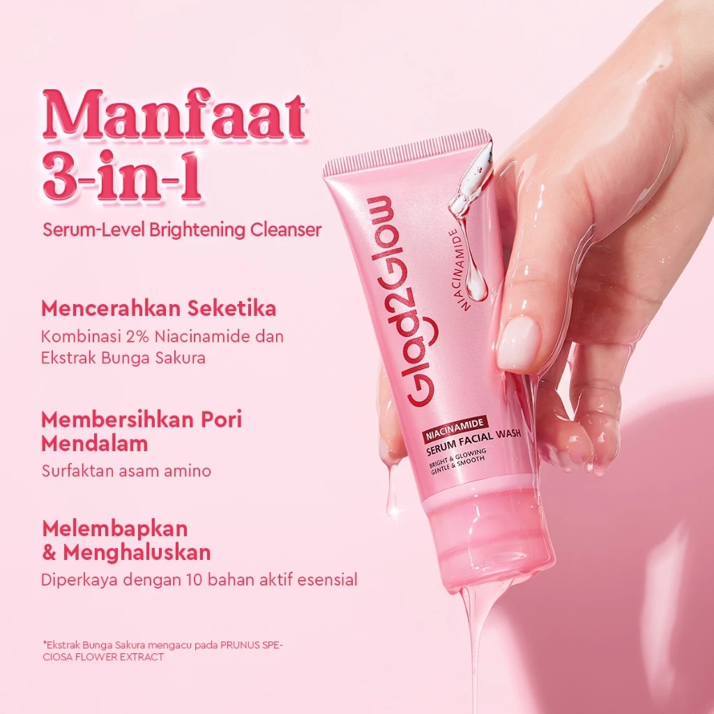Glad 2 Glow Cleanser - Niacinamide Serum Facial Wash Instant Glow 70gr