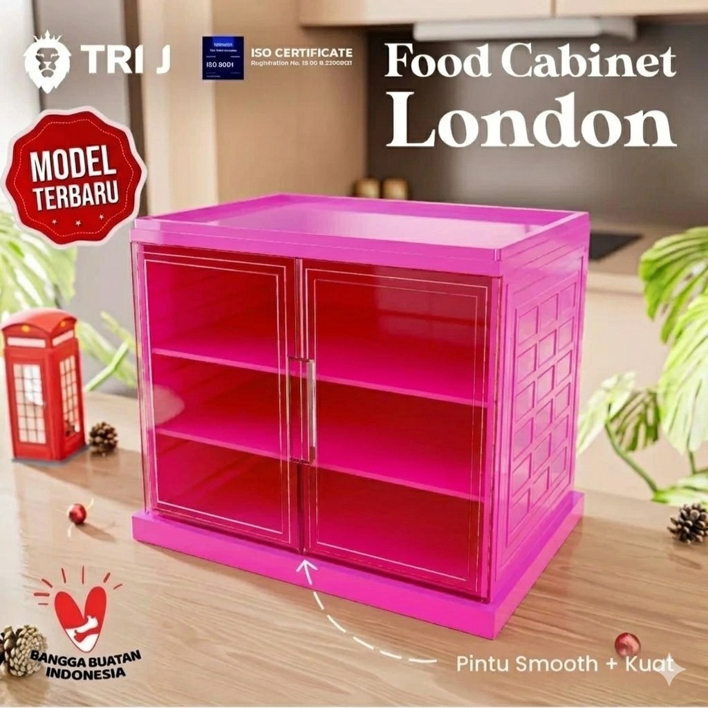 TRI J - Food Cabinet London 3 Tingkat - PINK (Rak Penyimpanan Makanan)